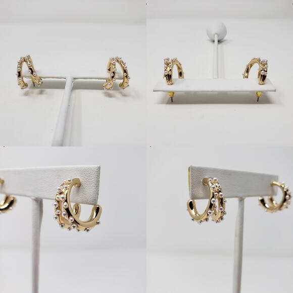 NWT Sugarfix by Baublebar 2 Pack Gold-Tone Earrings Faux Pearl Zig-Zag Hoop - Picture 5 of 9